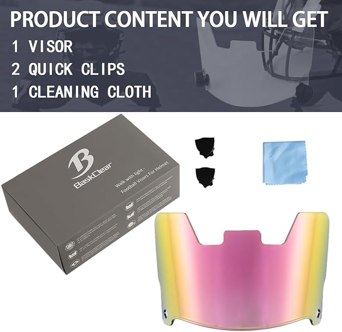 Football Visor Helmet Clear Visor, Scratch Resistant, UV Block, Anti-Fog, Anti-Cracking. Fits Youth and Adult Football Helmets.