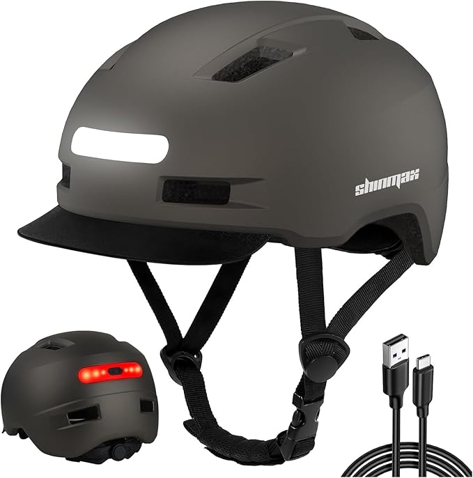 Bike Helmet, Shinmax Adult Cycling Helmet with USB Rechargeable LED Front and Back Light Bicycle Helmets for Men Women