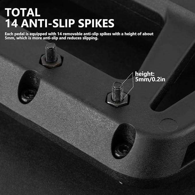 Enlarge Bike Pedals - Nylon Bicycle Pedals, Road Bike Pedals, Mountain Bike Pedal with Removable Anti-Skid Nails - 5.12 * 4.45inch