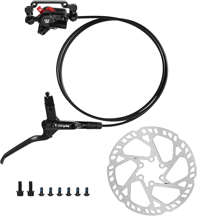 ZTZ MTB Hydraulic Disc Brake Set, Dual Piston Hydraulic Brake Kit with 160mm Rotors for Mountain Bike（Left Front 850mm and Right Rear 1550mm） (Only Rear)