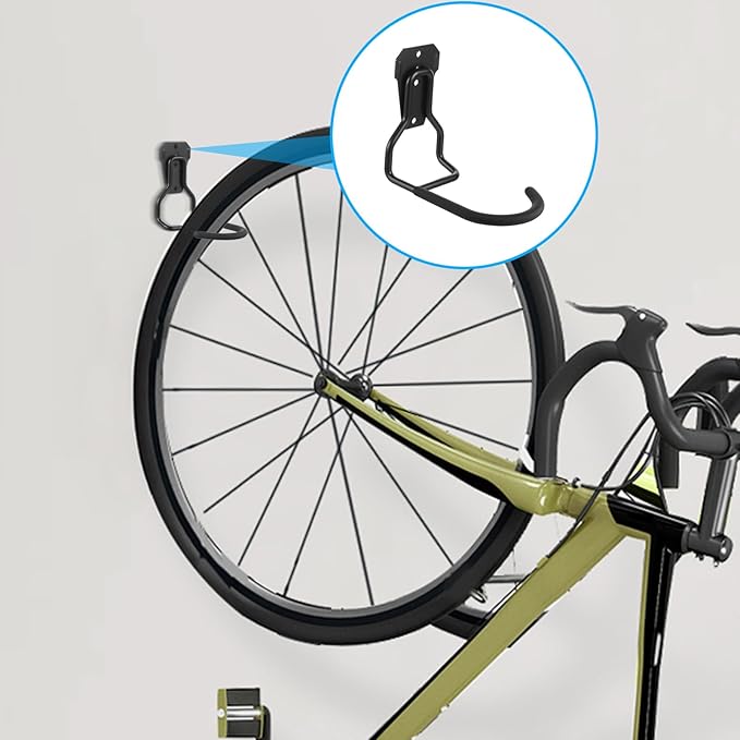 6 Pack Heavy Duty Bike Wall Mount Hooks - Steel Vertical Bike Rack for Garage, Strong & Space-Saving Bicycle Storage with Rubber Coating (Black)