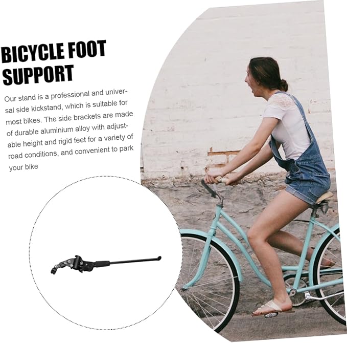 Mountain Bike Kickstand Adjustable Single-Sided Support Stand for Parking Rack Aluminum Alloy Easy Installation Compatible Black