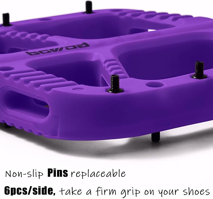 MTB Pedals Flat Mountain Bike Pedals Adult, Light and Wide Nylon Composite Bicycle Platform Pedal w Grippy Pins, 9/16" Cr-Mo Spindle 2 Bearings, Clipless Pedals for BMX Gravel Road E.Bike 9/16"