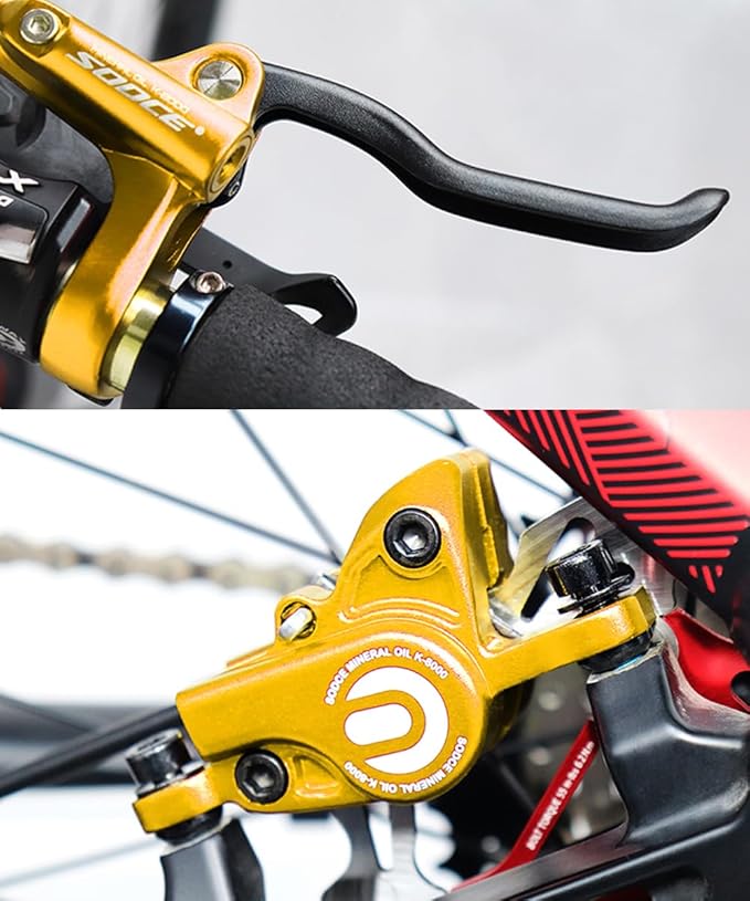 MTB Front Hydraulic Disc Brakes, Gold Aluminum Alloy Hydraulic Brakes for Mountain Bike Right Rear 1700mm Hydraulic Bicycle Brakes with is/PM Adapter Fit 160mm Rotor