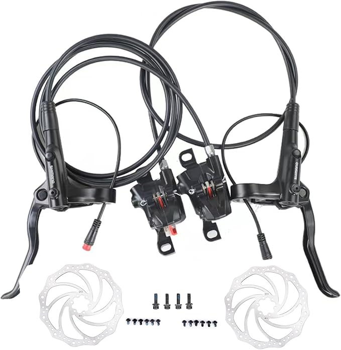 MT200 E-Bike Hydraulic Disc Brakes for Shimano with Rotors, New Upgrade 2-Pin 2-Piston Ebike Hydraulic Brakes, Pre-Bled with Mineral Oil Electric Bike Hydraulic Brakes