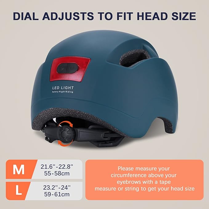 Adult Bike Helmet with Light - Dual Certified for Bicycle Scooter Skateboard Road Cycling Skating Helmet