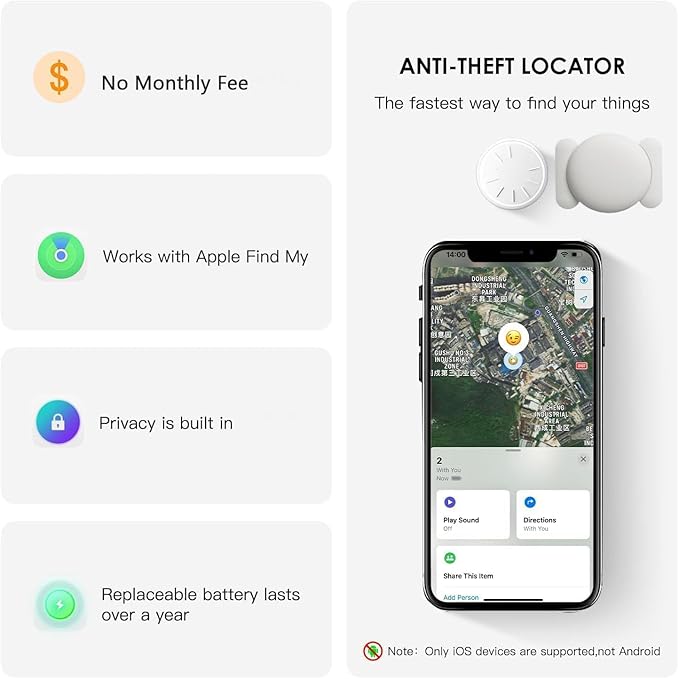 GPS Car Tracker,No Monthly Fee Tracker Device for Vehicles,Car GPS Tracker Work with Apple Find My(iOS Only),Mini Hidden Car Tracker with Magnetic Case-White,2PCS