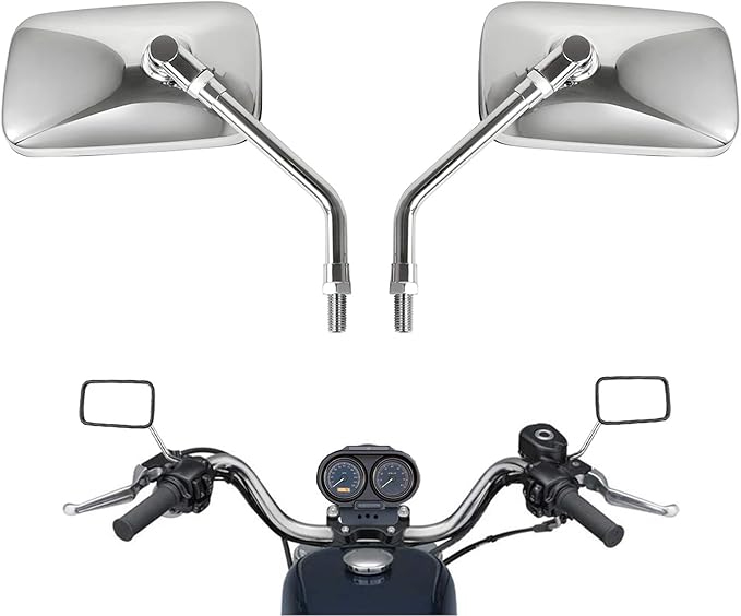 10 mm Bolt Chrome Motorcycle Universal Handlebar Rear view Side Mirrors Compatible with Harley Kawasaki Suzuki Aprilia Street Bike Cruiser Scooter Mirror SIZE: 125mm X 70mm (Chrome Silver)
