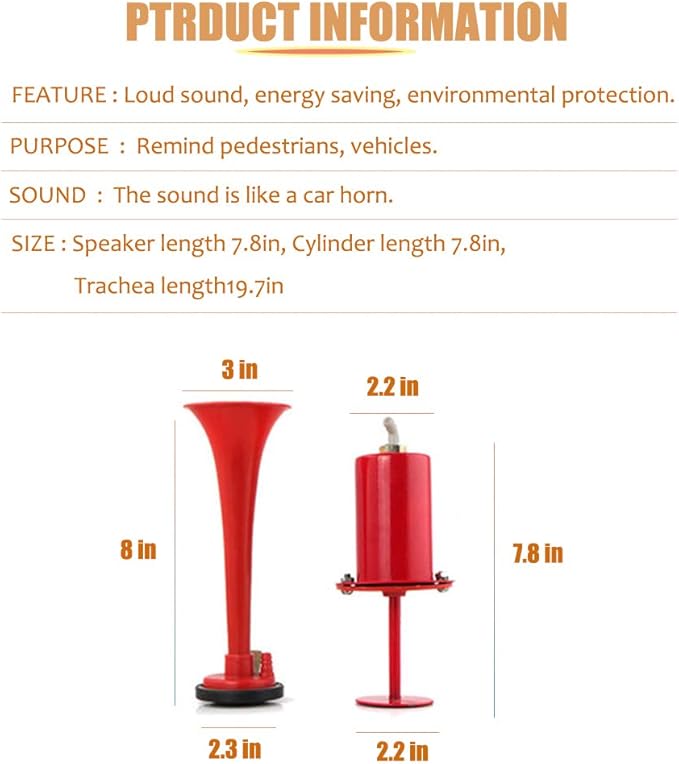 Bike Horn, Metal Classic Air Horns Loud Sounds Bicycle Horn,Bicycle Accessories， for Any Vehicles as Golf Carts, Boats, RV's, Bicycles, Motorcycles