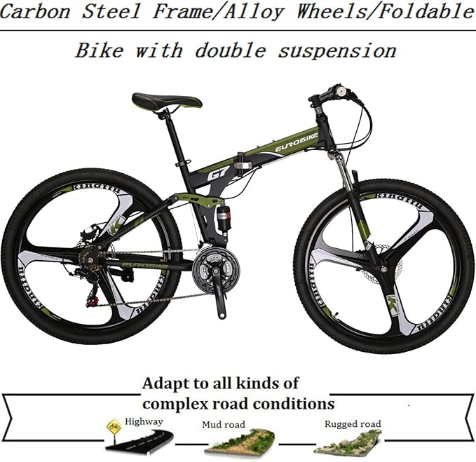 EUROBIKE Mountain Bike, 21 Speed, 26/27.5 Inches, Dual Suspension, Folding, for Men