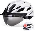 Adult Bike Helmet for Commuting and Cycling, Bicycle Helmet with Rechargeable Rear LED Light & Magnetic Goggles & Removable Sun Visor, Mountain and Road Bicycle Helmets for Men and Women 3 in 1