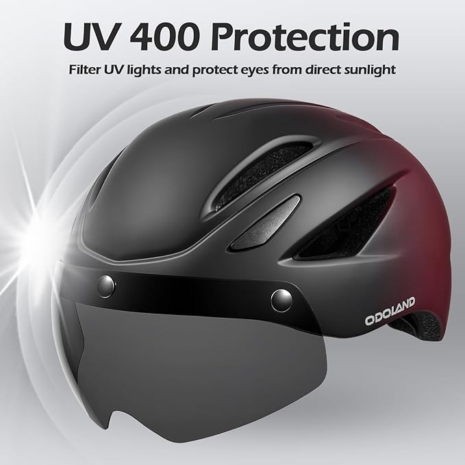 Odoland Bike Helmet with Magnetic Sun Visor for Adults, Glasses-Friendly Design Adjustable Dial Cycling Helmet for Men & Women, Urban Riding Bicycle Helmet for Mountain, Road, E-Bike, Commuting