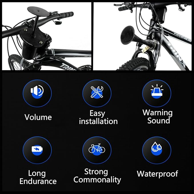 Bike Horn, Metal Classic Air Horns Loud Sounds Bicycle Horn,Bicycle Accessories， for Any Vehicles as Golf Carts, Boats, RV's, Bicycles, Motorcycles
