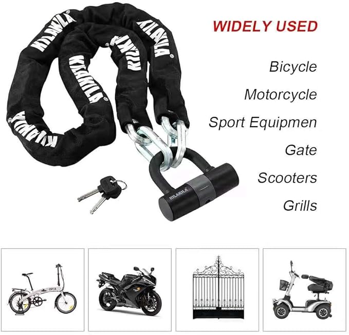 Security Chain Lock - Heavy Duty 10mm Bicycle and Motorbike Lock With 16mm U Lock