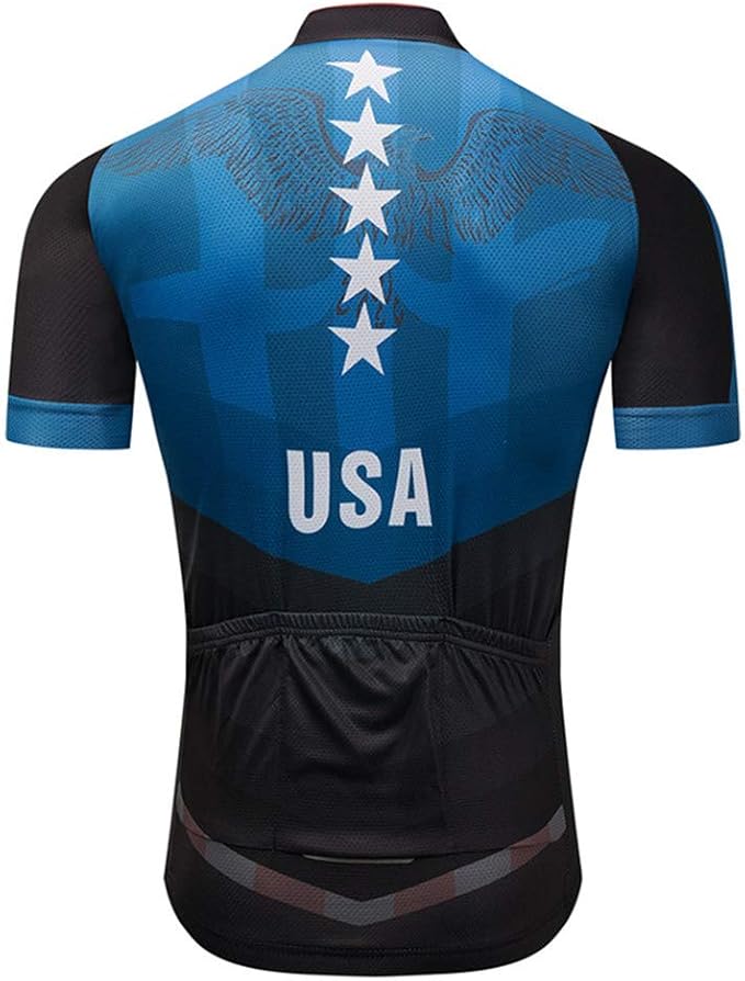 JPOJPO USA Cycling Jersey Men Short Sleeve Bike Shirts Biking Jersey Summer American Bicycle Tops with 3 Pockets Reflective