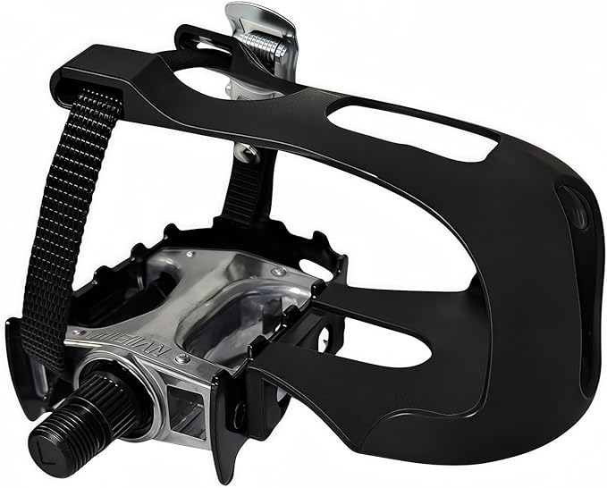 YBEKI Pro-Grade Spin Bike Pedals with Toe Clips & 4D Adjustable Straps - 9/16" Alloy Spindle for Mountain Road Bikes/Peloton/Schwinn/Sunny Bikes | 500lb Load Capacity + 12-Month Warranty