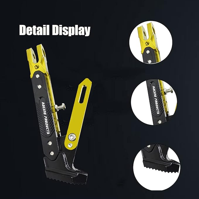 Motorcycle CNC Kickstand Adjust Tripod Holder Universal Aluminum Motor Scooter Modified Foot Side Stand Motorcycle Accessories (Gold)