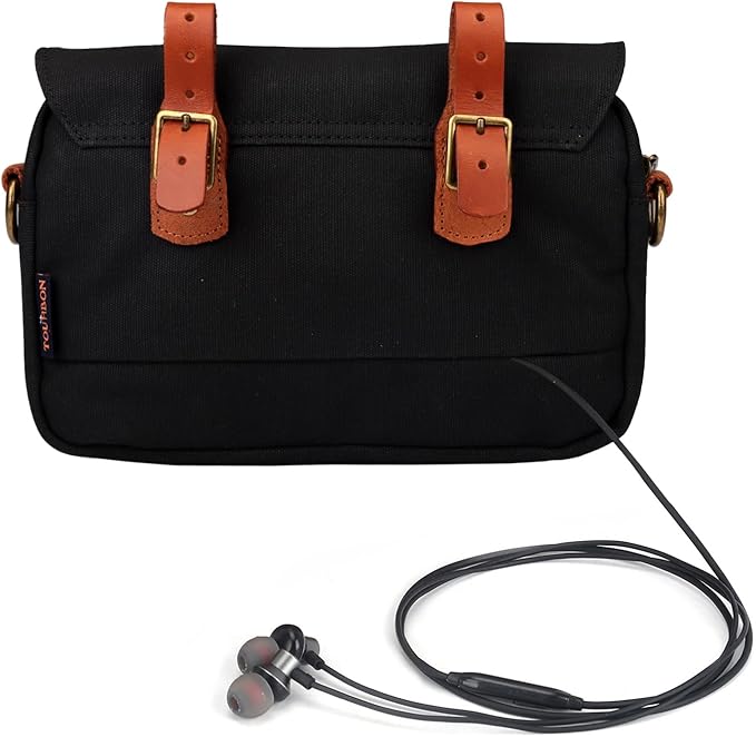 TOURBON Bike Bag Waxed Canvas Bicycle Handlebar Bag Zipper Closure Pouch Crossbar Front Frame Basket Cycling Saddebag Under Seat Strap-on Rear Rack Pannier (Black)
