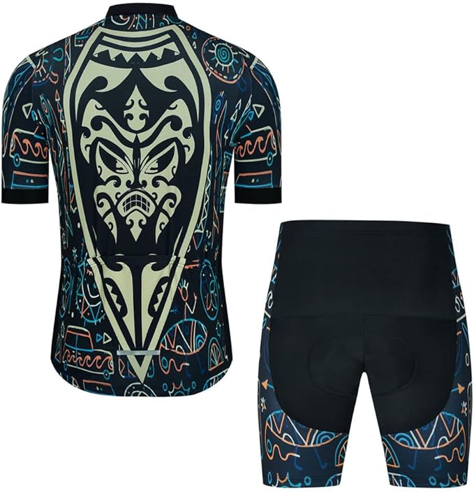 Men Cycling Jersey Set Cycle Short Sleeve Shirt and 3D Cushion Shorts Padded Suit Biking Top