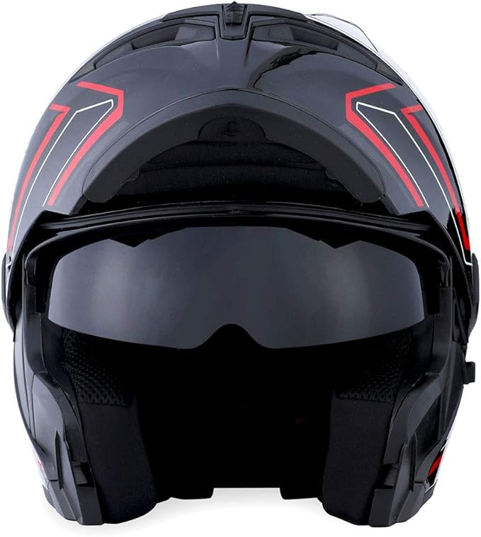 1Storm Motorcycle Modular Full Face Helmet Flip up Dual Visor Sun Shield: HB89 Arrow Red