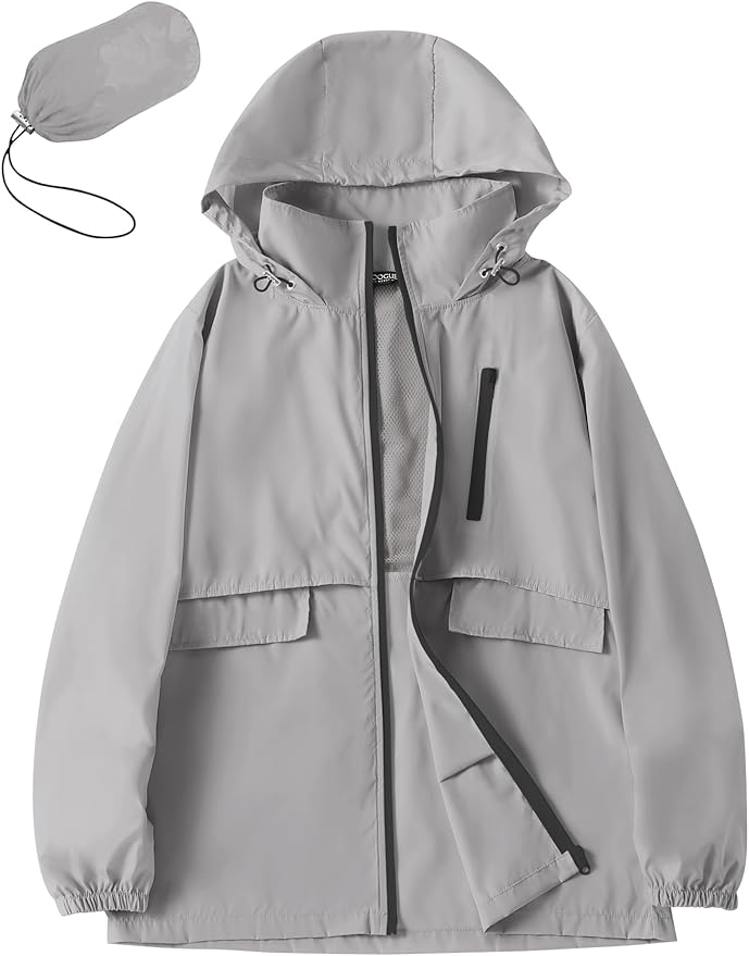 Avoogue Rain Jacket Women with Hooded Lightweight Waterproof Raincoats Packable Zipper Pockets Windbreakers