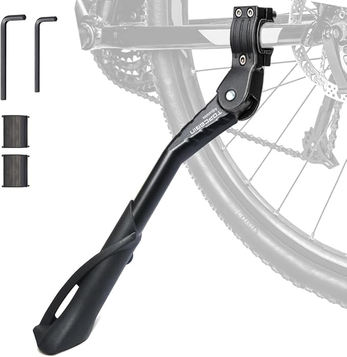 Aluminum Alloy Bicycle Kickstand - Adjustable, Rear Side/Center Mount for Adult Bikes 24-29 inch (Black)