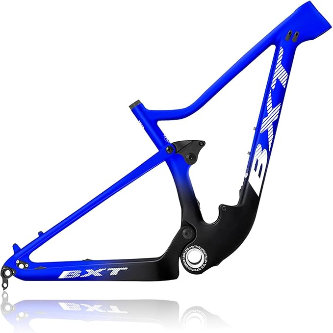 29er Full Suspension Mountain Bike Frame 16/17/19/21inch Carbon Disc Brake Bike Frame XC Soft Tail Enduro Frame Thru-Axle 12 * 142MM/Quick Release 9 * 135MM Travel 100mm(Blue-1,29 * 21")
