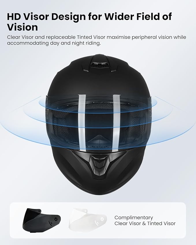 ILM Full Face Motorcycle Street Bike Helmet with Enlarged Air Vents, Free Replacement Visor for Men Women DOT Approved Model ST-06 (Matte Black, X-Large)