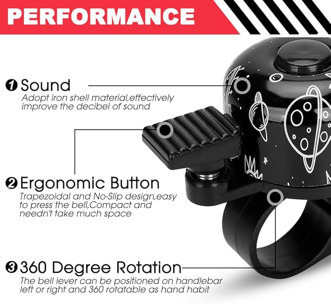 Kid Bike Bell - Bicycle Bell for Kids Boys Girls Adults | 120db Classic Mini Loud Bike Ring - Cool Bike Bell Design with Crisp Clear Sound for MTB,BMX,City Bike,Scooter -Kid Bike Accessories