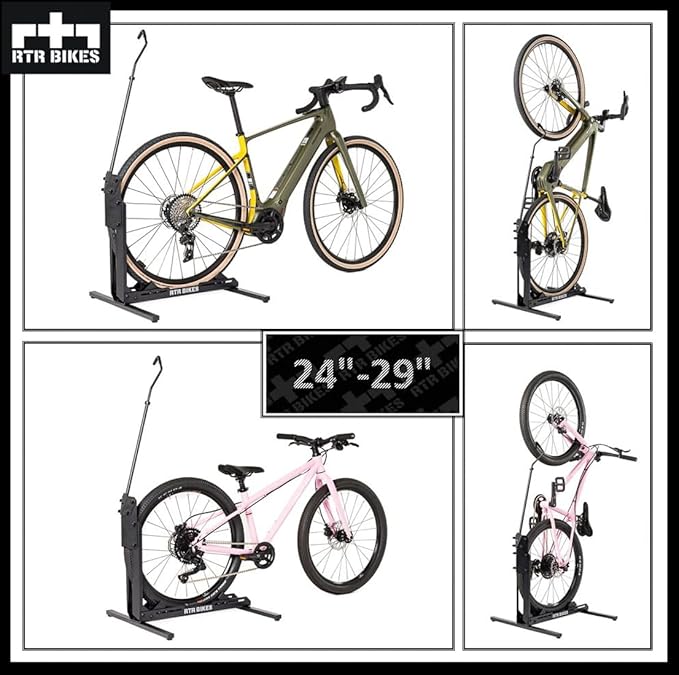 Brutus Up Vertical Bike Stand for Garage & Indoor – 2-in-1 Floor Rack for E-Bikes up to 66 lbs – Fits 24-29" Wheels & 3.5" Wide Tires – No Drilling Upright Storage