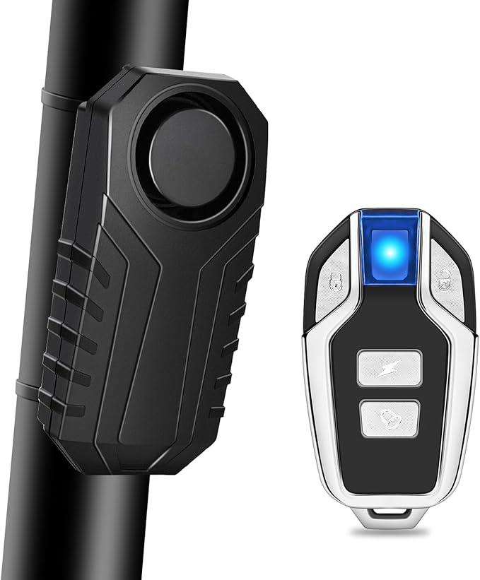 Bike Alarm with Remote,Bicycle Alarm Wireless,113dB Loud Bike Alarms for E-Bikes, Motorcycles, Scooter, Cars, Trailers, Luggage, Outdoor Riding and Cycling Safety IP65 Waterproof