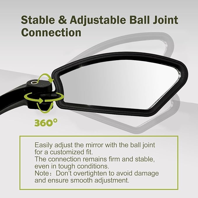 Bike Mirror Handlebar Mount, E-Bike Mirror for Handlebars, HD Glass Lens, Bike Rear View Mirrors, Clear & 360° Adjustable View Bicycle Mirrors for Bikes&E-bikes (Left)