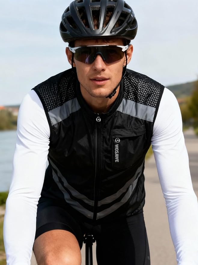 WOSAWE Men's High Visibility Cycling Wind Jacket Water Resistance Reflective Windbreaker