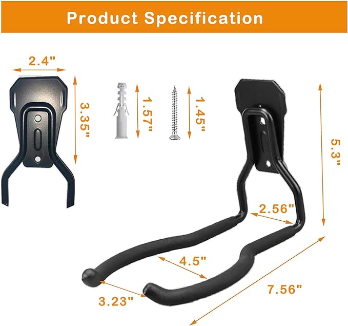 Garden Power Tool Hanger, Garage Wall Hooks, Weedeater Rack, String Trimmer Hanger, Utility Hooks for Garage Tool Organizers and Storage - Black, 4 Pcs