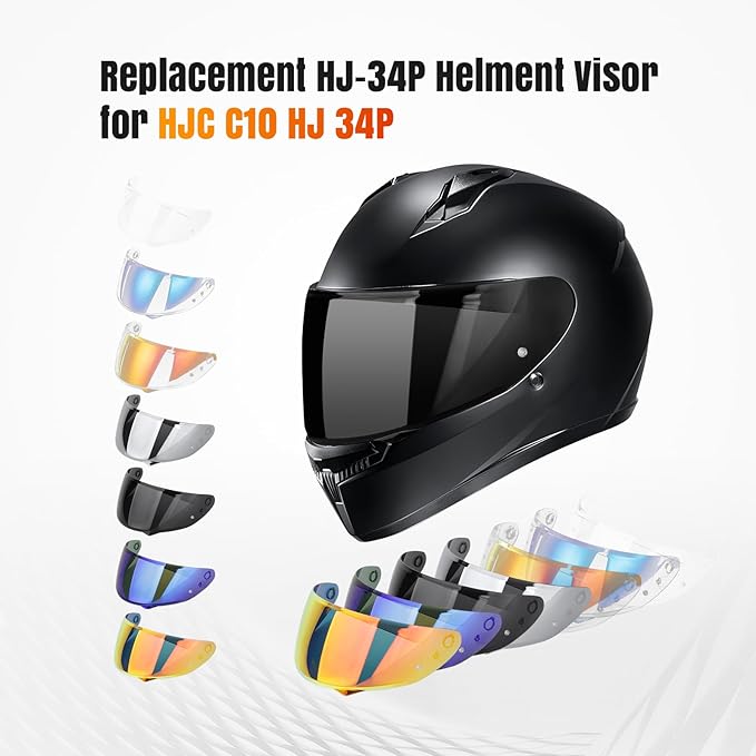 LKV HJ-34P Helment Visor Replacement - HJC C10 Motocycle Helmet Visor UV Protection Face Shield Compatible With HJ34P HJC C10 (Black)