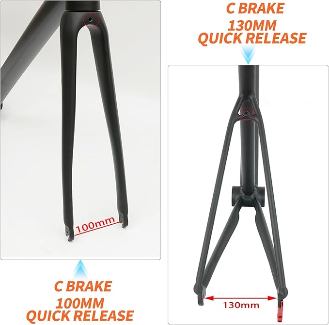 43CM 45CM 47CM 50CM 53CM Road Bike Frameset 700C Aluminum Alloy Quick Release Frame 100/130mm C Brake BSA BB68 Climbing Bike Frame with Carbon Fiber Fork(Silver 1,45cm)