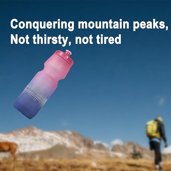 GEMFUL 2 Pack Bike Water Bottles 24oz Squeeze Cycling Drink Bottle BPA-Free Leak-Proof No-Sweat Grip for MTB Commuting Gym Road Bikes (Gradient Pink Blue+Grey)