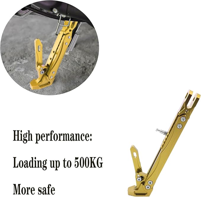 Universal Lengthened Adjustable Long Kickstand CNC Aluminum Alloy Motorcycle Long Kickstand Accessories Motor Modified Tripod Holder Kickstand Foot Side Support Stand Dit Pit Bike (Gold)