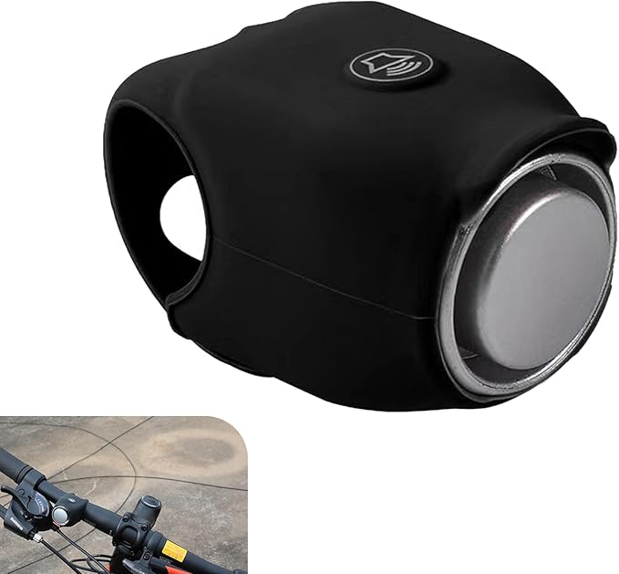Electric Bike Horn, 120DB Loud Elasticity Silicone Bicycle Bell, Waterproof Bicycle Warning Horns with 6 Sound Options, Universal Handlebar Alarm for Adults Kids Bike/Scooter/Ebike (Black)
