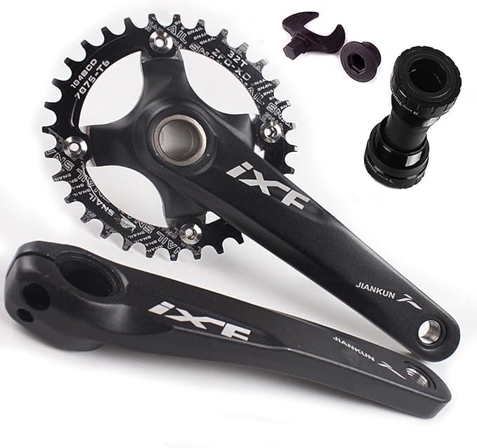 BUCKLOS IXF 104 BCD 30-52T Mountain Bike Crankset -Hollow Integrated MTB 170mm Crank Set- Aluminum Alloy Bike Crankset with Narrow Wide Tooth Chainring Bottom Bracket Bolts (Black/Red)