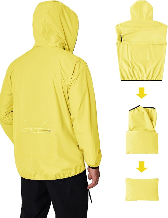 COOFANDY Men's Light Rain Jacket with Hood Packable Waterproof Raincoat Golf Rain Gear Travel Hiking Windbreaker