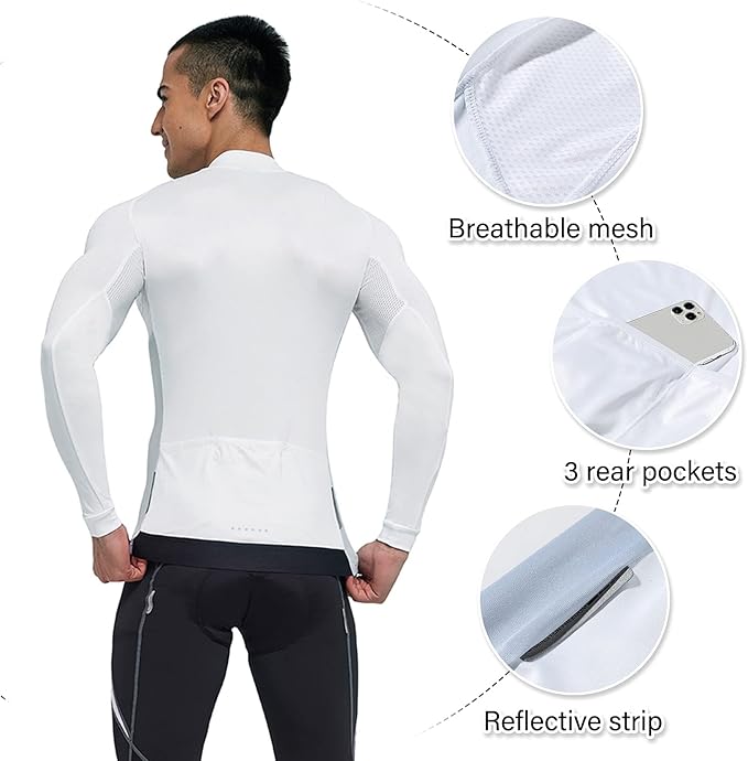 Santic Cycling Jersey Men's Long Sleeve Bike Reflective Full Zip Bicycle Shirts with Pockets