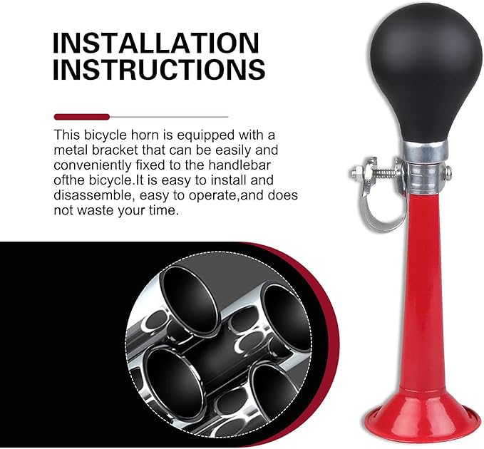 Bike Horn, 7.8" Air Horn with Loud Decibel Sound, Classic Squeeze Handlebar Reminder Bell for Adults Kids, Universal Safety Warning Device for Most Mountain Bike Scooter Ebike (Red)
