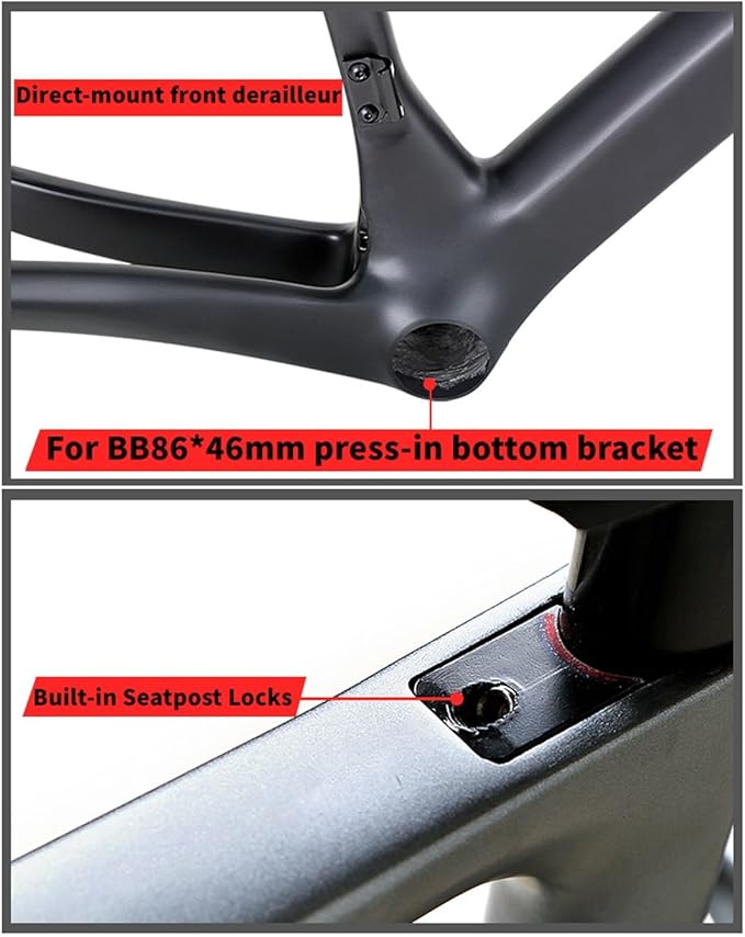 700c Road Bike Frameset Lightweight Carbon Racing Frame 43.5/46/48/50/52/54CM Internal Routing Disc Brake Frame Thru Axle 100mm/142mm(52CM)