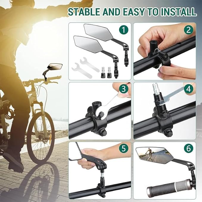 1 Pair Bike Mirror, Bike Mirrors Handlebar Mount View, Adjuatable Wide Angle RearView Mirror, 360° Adjustable Bicycle Rear View Mirror Accessories for Ebike Mountain Road Bike (Black)