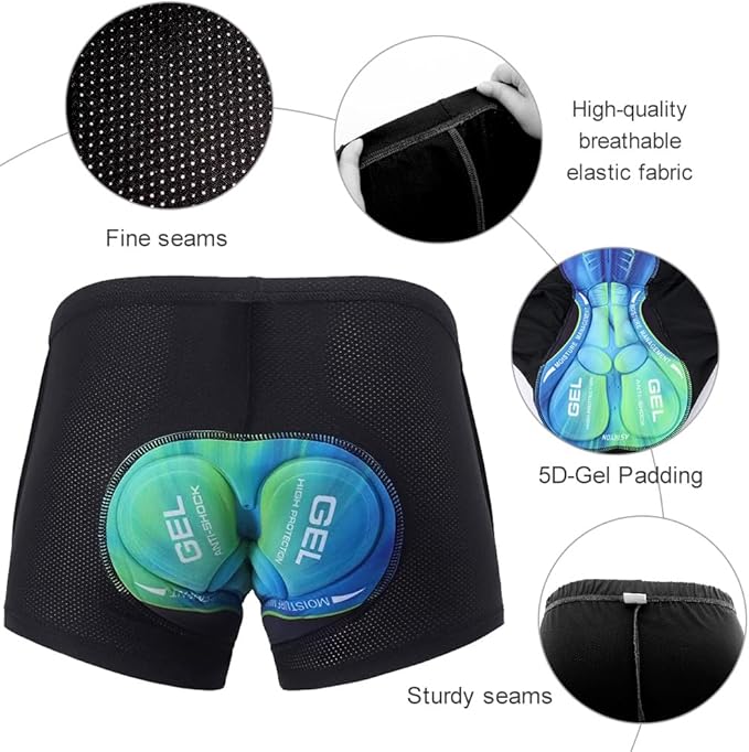 Men's Cycling Underwear Shorts 5D Padded Gel Mountain Bike Bicycle MTB Liner with Breathable, Quick Drying Shockproof