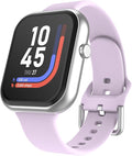 iTouch AIR 5 Smartwatch - 1.85" AMOLED Display, Bluetooth Calling, 100+ Sports Modes, Heart Rate, SpO2, Sleep & Stress Tracking, IP68, 7-Day Battery Life (Silver Case w/Lavander Silicone Band)