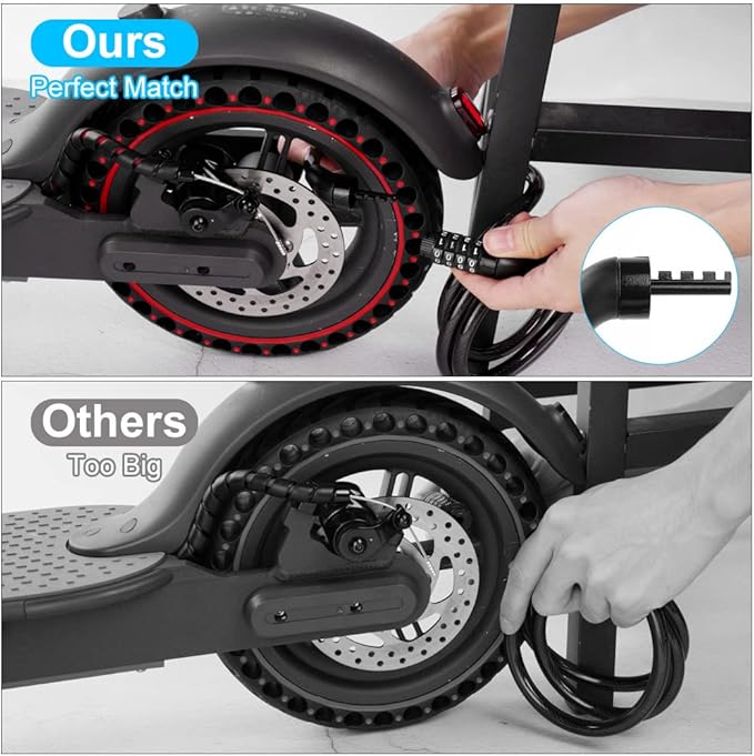 Ainiv 4FT Scooter Lock Anti-Theft, Bike Locks Cable Combination 4 Digit/12 Steel Cables Resettable Compatible for Xiaomi M365/Max/GXL/Ninebot/Segway Scooter/Moto/Bicycle Lock with Lock Holders
