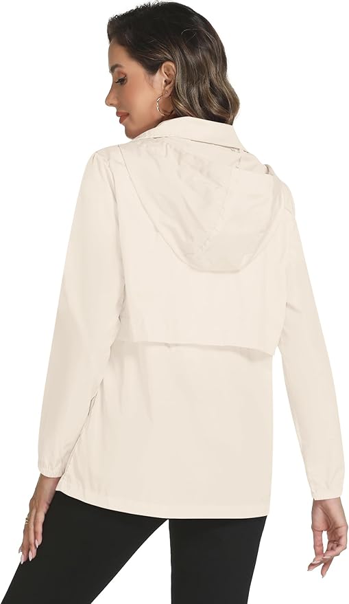 Avoogue Rain Jacket Women with Hooded Lightweight Waterproof Raincoats Packable Zipper Pockets Windbreakers
