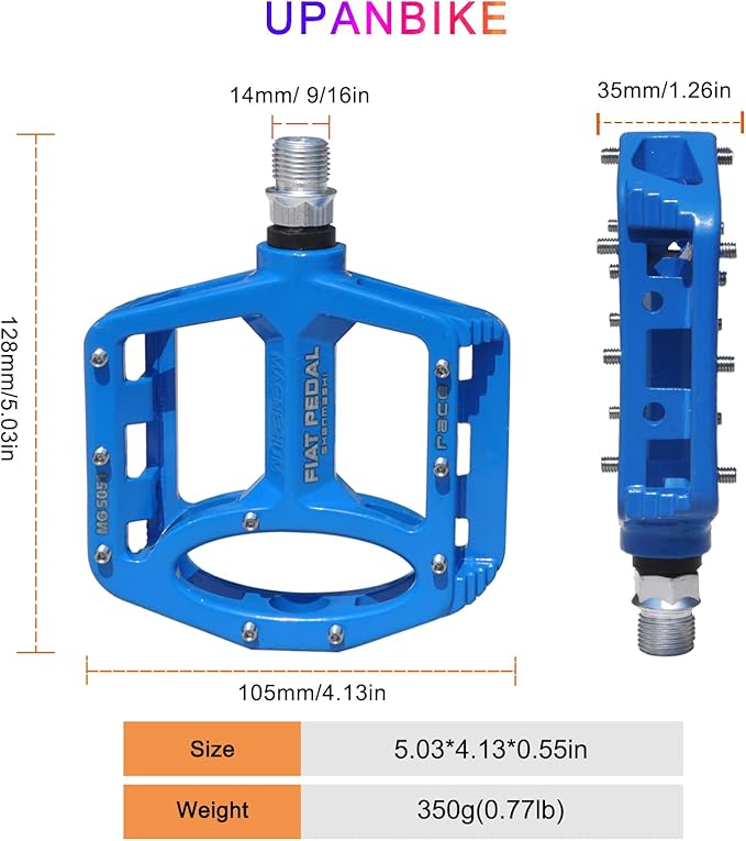 UPANBIKE Magnesium Alloy Bike Pedals 9/16'' Spindle Bearing High-Strength Non-Slip Large Flat Platform for Mountain Bike Road Bicycle